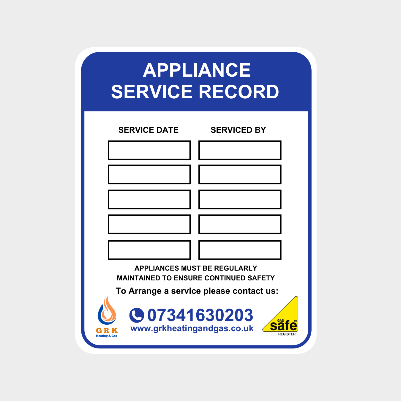 Appliance Service Labels