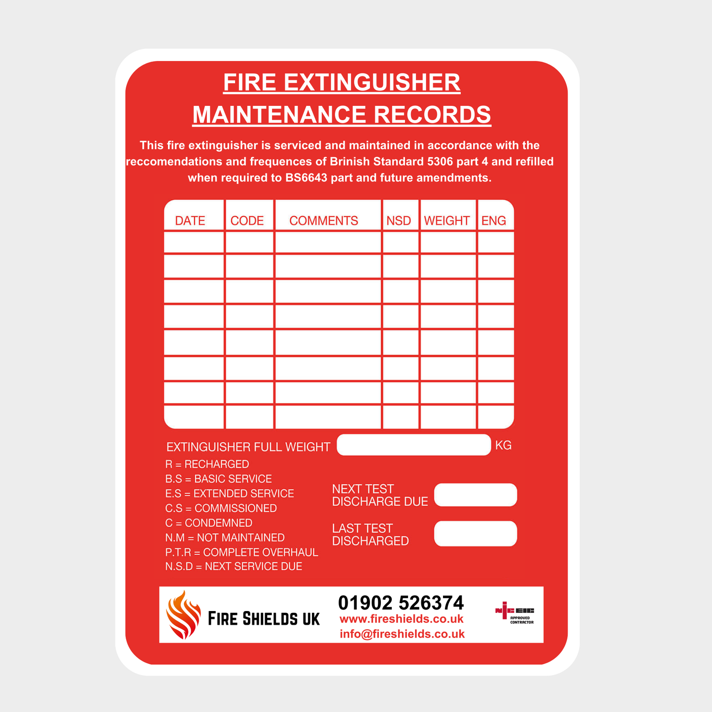 Fire Extinguisher Maintenance Recod